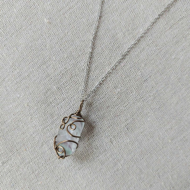 Collier fluorite acier cuivre bronze fait main l' Arche de Jessica