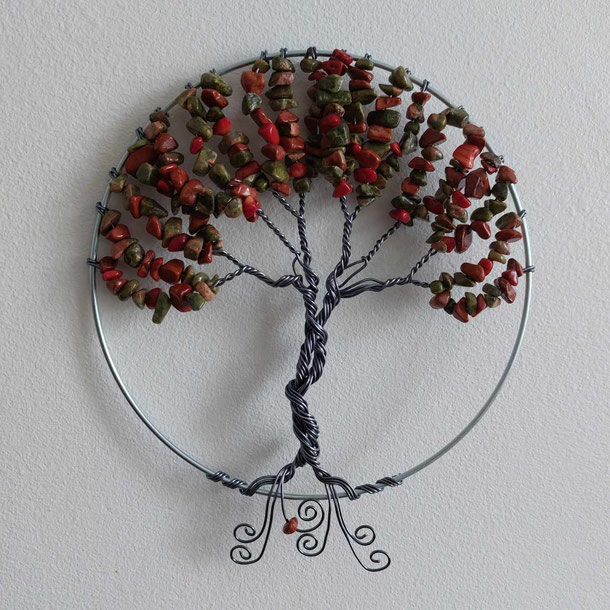 ARBRE DE VIE jaspe rouge, corail , unakite FAIT MAIN L' ARCHE DE JESSICA