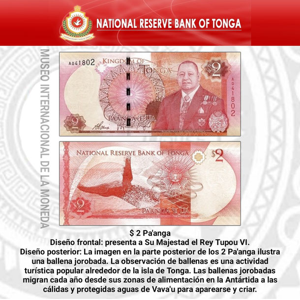 tonga, moneda de tonga, billete de tonga, dinero pa'anga, moneda billete, museo internacional de la moneda 2 pa'anga