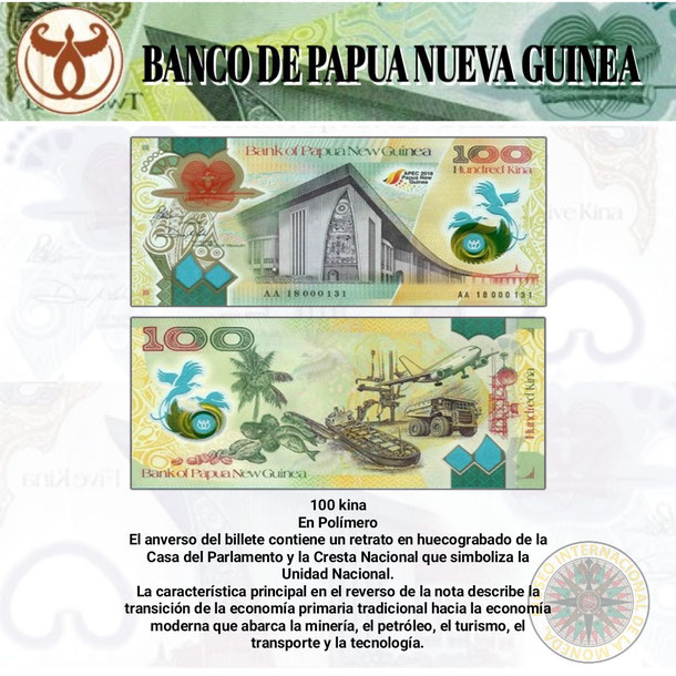 billete de papua nueva guinea  100 kina, papua nueva guinea, moneda de papua nueva guinea, kina, conmomorativo