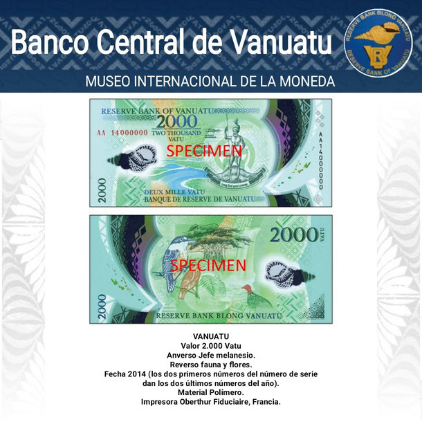 moneda de vanuatu, vatu, dinero de vanuatu, billete de vanuatu, colección de oceanía, museo internacional de la moneda, 2000 vatu