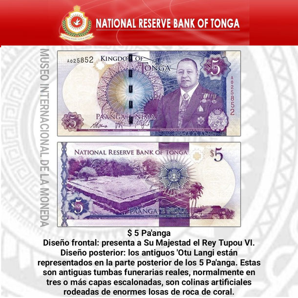 tonga, moneda de tonga, billete de tonga, dinero pa'anga, moneda billete, museo internacional de la moneda 5 pa'anga