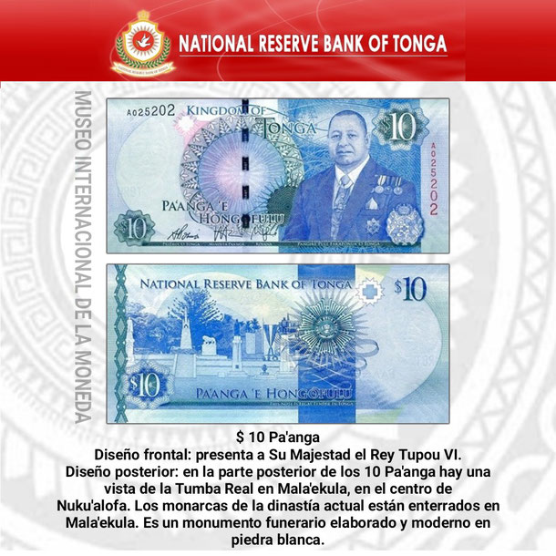 tonga, moneda de tonga, billete de tonga, dinero pa'anga, moneda billete, museo internacional de la moneda 10 pa'anga
