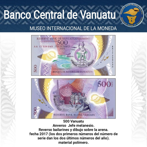 moneda de vanuatu, vatu, dinero de vanuatu, billete de vanuatu, colección de oceanía, museo internacional de la moneda, 500 vatu