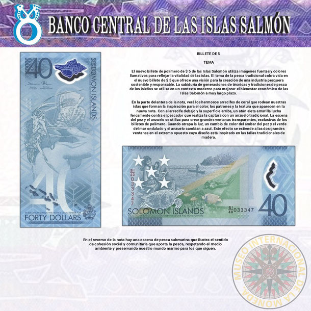 billete de las islas salomón 40 dolares, salomon islas, moneda de salomon islas, polinesia, salomon, billete conmemorativo 