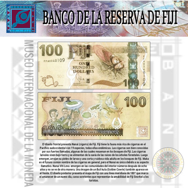 dolar de las fiji,moneda de fiji, fiyi dolar, fiyi, papel moneda, museo internacional de la moneda, 100 dolares
