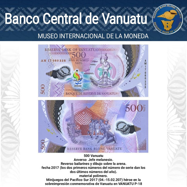moneda de vanuatu, vatu, dinero de vanuatu, billete de vanuatu, colección de oceanía, museo internacional de la moneda, 500 vatu