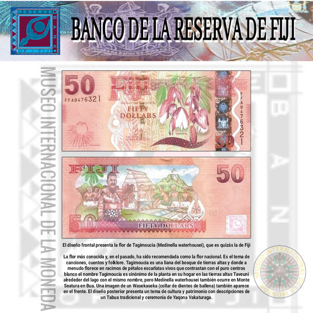 dolar de las fiji,moneda de fiji, fiyi dolar, fiyi, papel moneda, museo internacional de la moneda, 50 dolares de las islas fiji