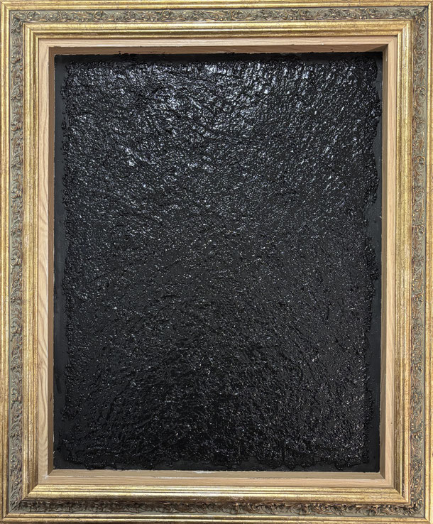Black on black, sand, gesso on panel, 48 x 37 cm, 2026/21