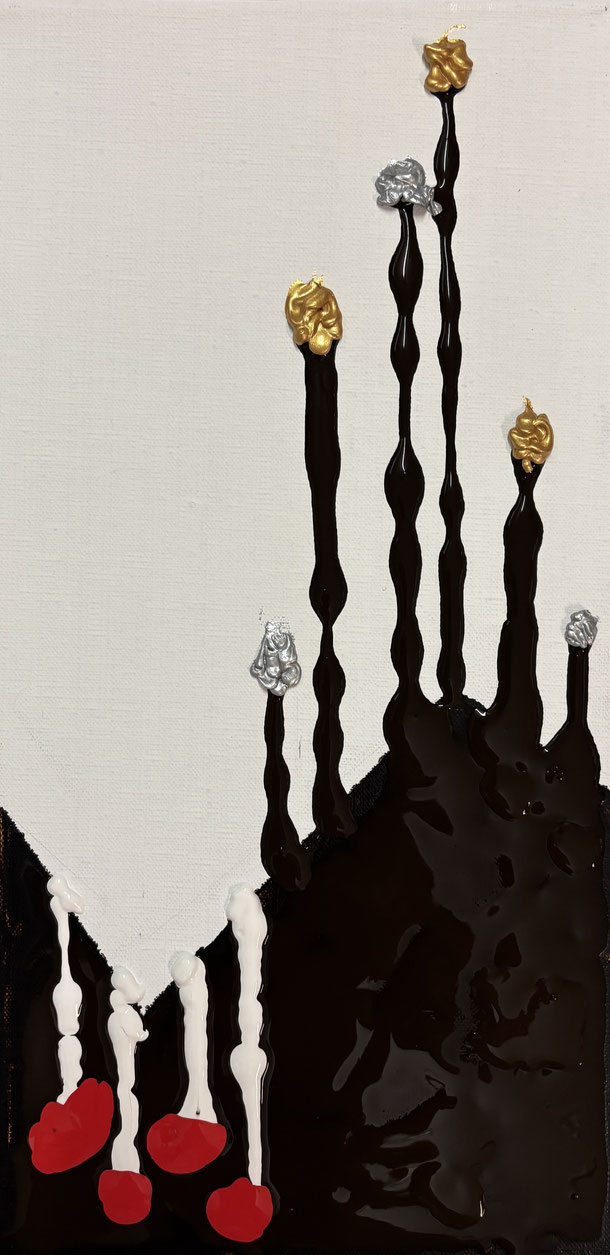 Tempora mutantur, bitumen, acryl on canvas, 40 x 20 cm, 2025/45