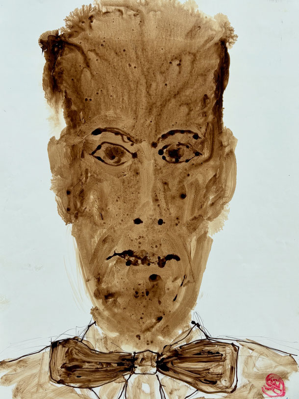 Waiter, can I have one more pint please, bitumen on paper, 29,7 x 21 cm, 2025/41
