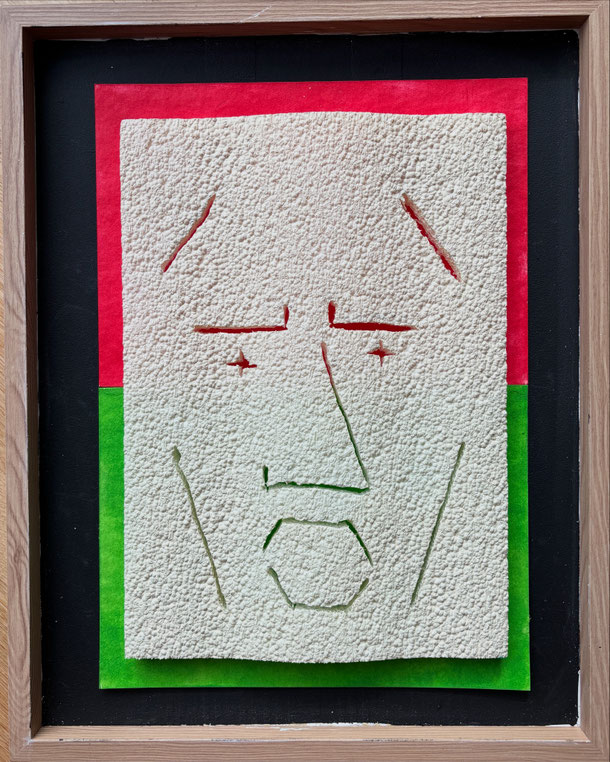 In remembrance Lucio Fontana, styrofoam on panel, 46 x 35 cm, 2025/69