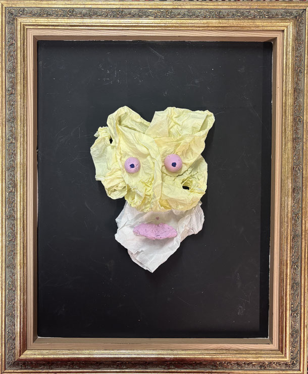 Guess who I am, toilet paper on panel, 48 x 37 cm, 2026/36