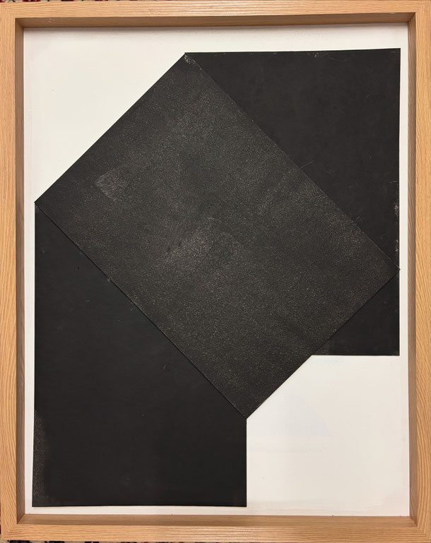 One octagon or three rectangles on white, cardboard bulp on panel, 46 x 35 cm, 2025/52