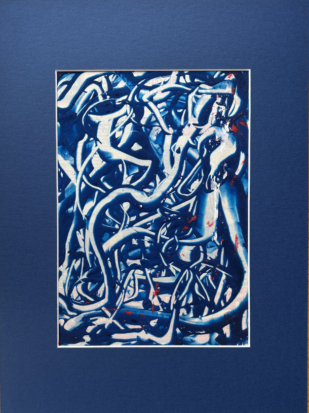 Solution in blue, oil on paper, 29,7 x21 cm, 2025/58