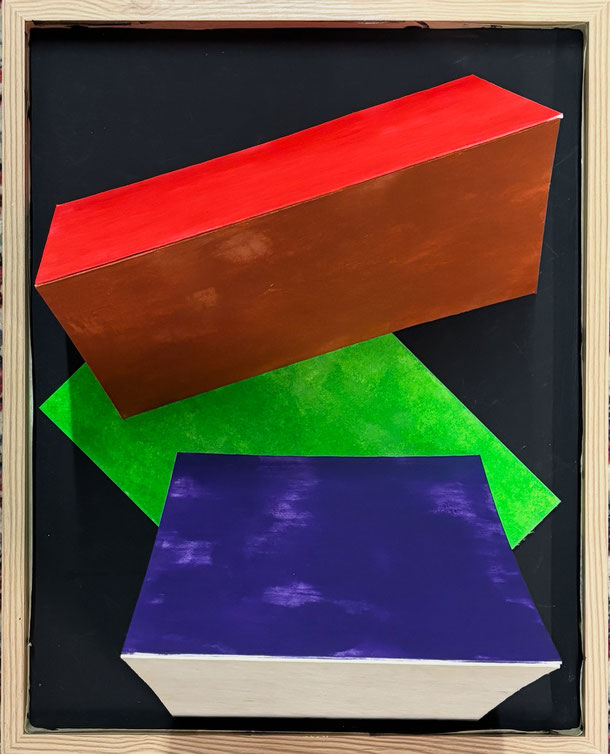 Leave the church in the village, acryl on cardboard pulp on panel, 46 x 35 cm, 2025/64