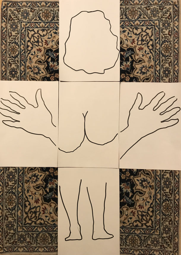 Nude variation I, indian ink on paper, 5 x ( 29,7 x 21 cm ), 2020, 2