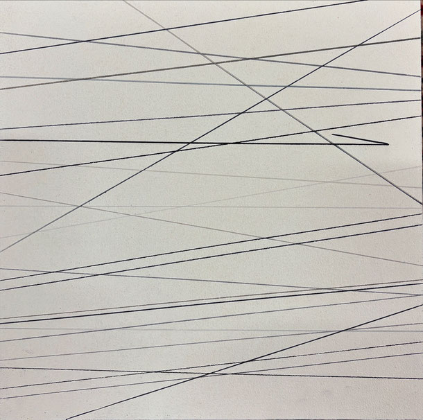 Impression while smashing my eye lens II, ink on wood panel, 30 x 30 x 3 cm, 2024/221