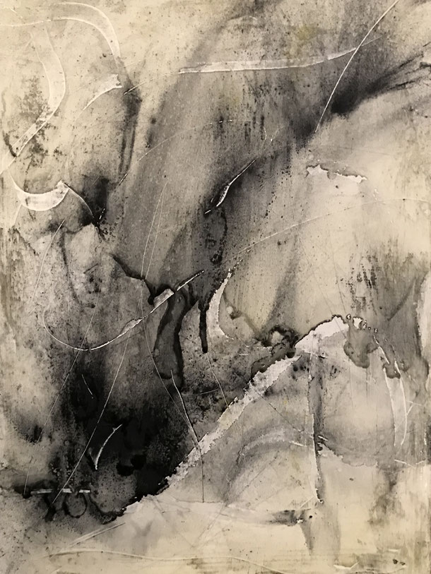 Deep in the canyon, graphite on canvas, 40 x 30 cm, 2019, 158