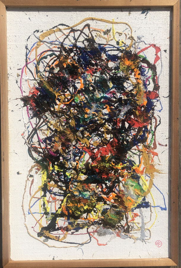 Traces, acrylic on jute, 57 x 37 cm, 2023/26