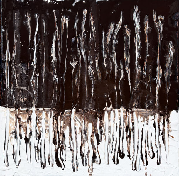 There are no borders, bitumen and acryl on canvas, 30 x 30 cm, 2025/42