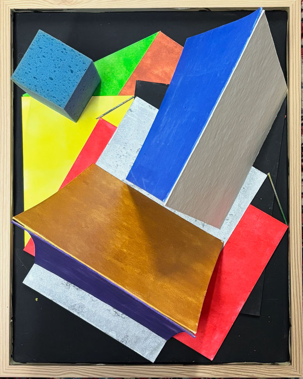 Lines, surfaces and spaces, aceylic on cardboard pulp on panel, 46 x 35 cm, 2025/66