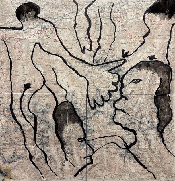 Crossing the country's valleys, indian ink on paper, 55 x 55 cm, 2024/26