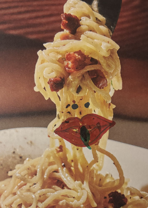 Pasta and pepperoni again and again, marker on paper, 16 x 13 cm, 2026/8