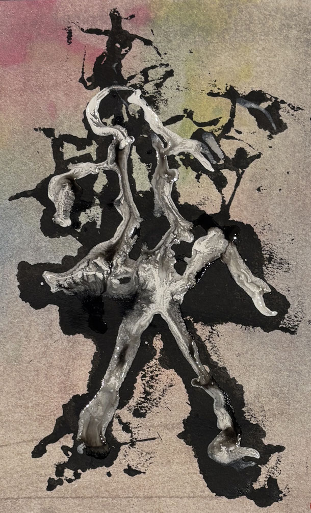 Five-legged creature from the realm of ideas caught in flagranti, indian ink and shellac on paper, 42 x 29 cm, 2026/9
