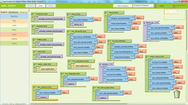 Pantalla del editor de bloques.