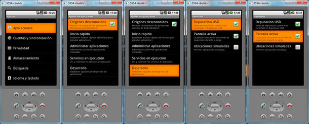 Opciones de configuración del teléfono.
