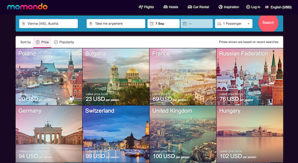 book flights with momondo