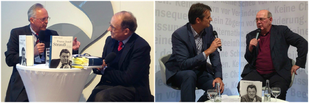 Die beiden Strauß-Biografen Horst Möller (links) und Peter Siebenmorgen (rechts) auf der Frankfurter Buchmesse.