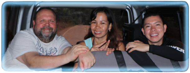 Mein Freund Udo mit seiner Jessiebeth und ihrem Bruder Junmar auf der Fahrt nach El Nido/Palawan