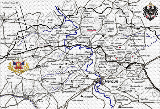 Die Schlacht um Verdun im 1. Weltkrieg im Jahre 1916 zwischen