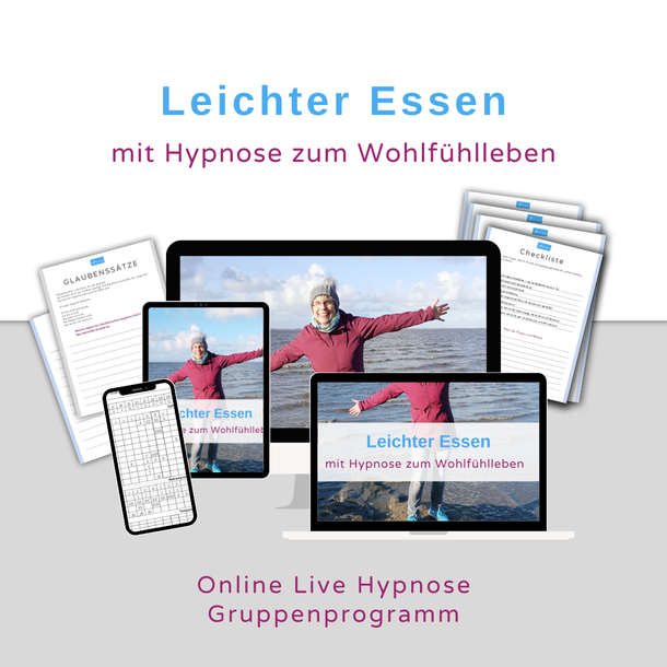 Frau, die die Arm ausstreckt und sich frei fühlt Leichter essen, mit Hypnose zum Wohlfühlkörper