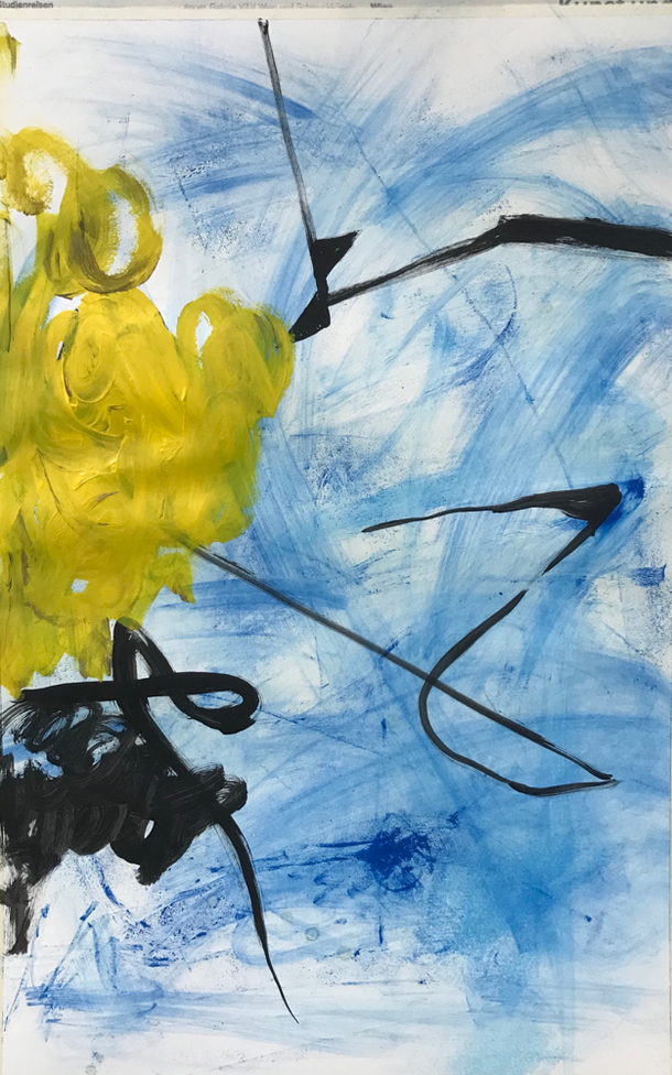 The yellow elephant, Mixed media on paper / 100 x 65 cm / 2019 / 130