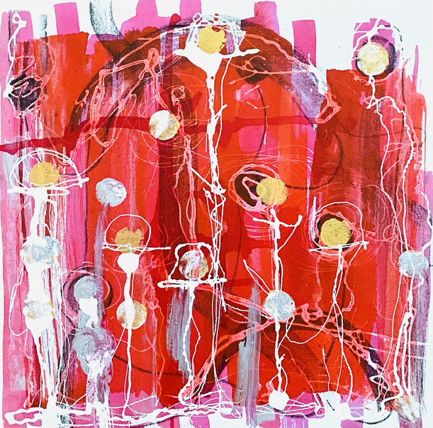 Charcol+Silk Painting on canvas / 50x50cm / 2024 / Unique