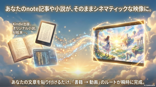 もし、  ・AI絵本を作っている ・Kindle出版している ・オリジナル小説を書いている     こういった方なら、 その文章をそのまま貼り付けてアニメ化できます。
