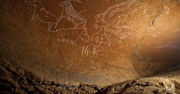 Recreación del panel de pinturas de la cueva de Armintxe, Lekeitio, Bizkaia.