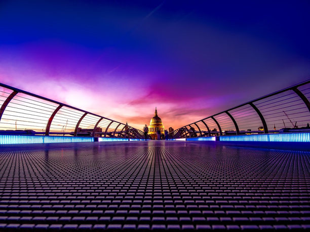 The London Millennium Footbridge in the foreground with St Paul’s Cathedral beyond.