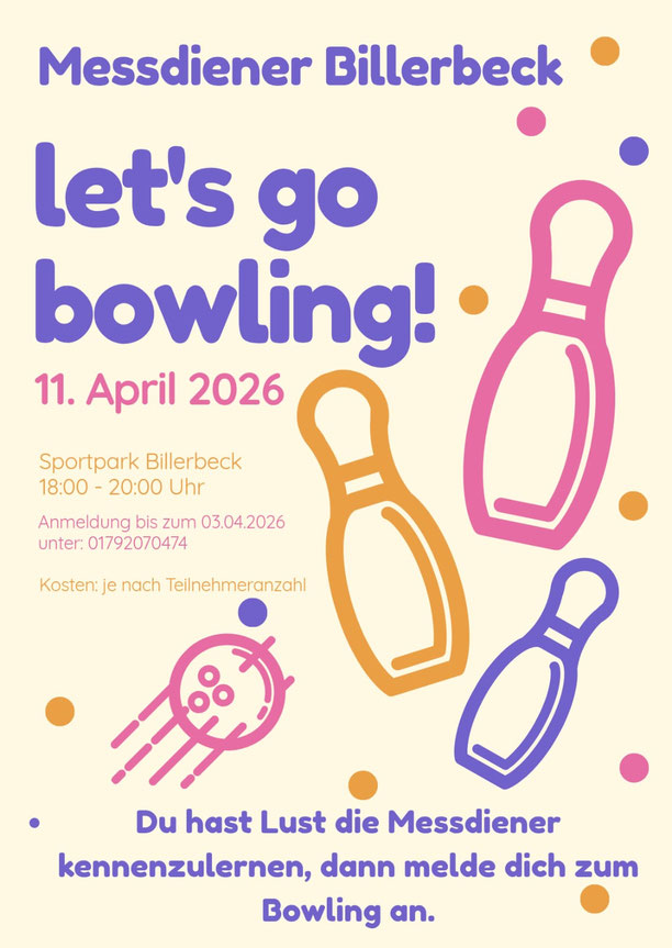Einladung der Messdiener zum Bowlen am 11. April 26