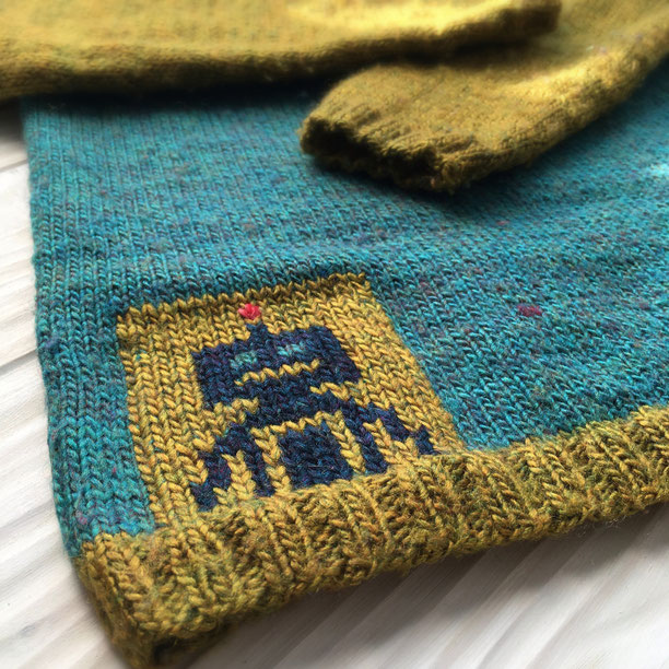 knitted sweater with robot pattern