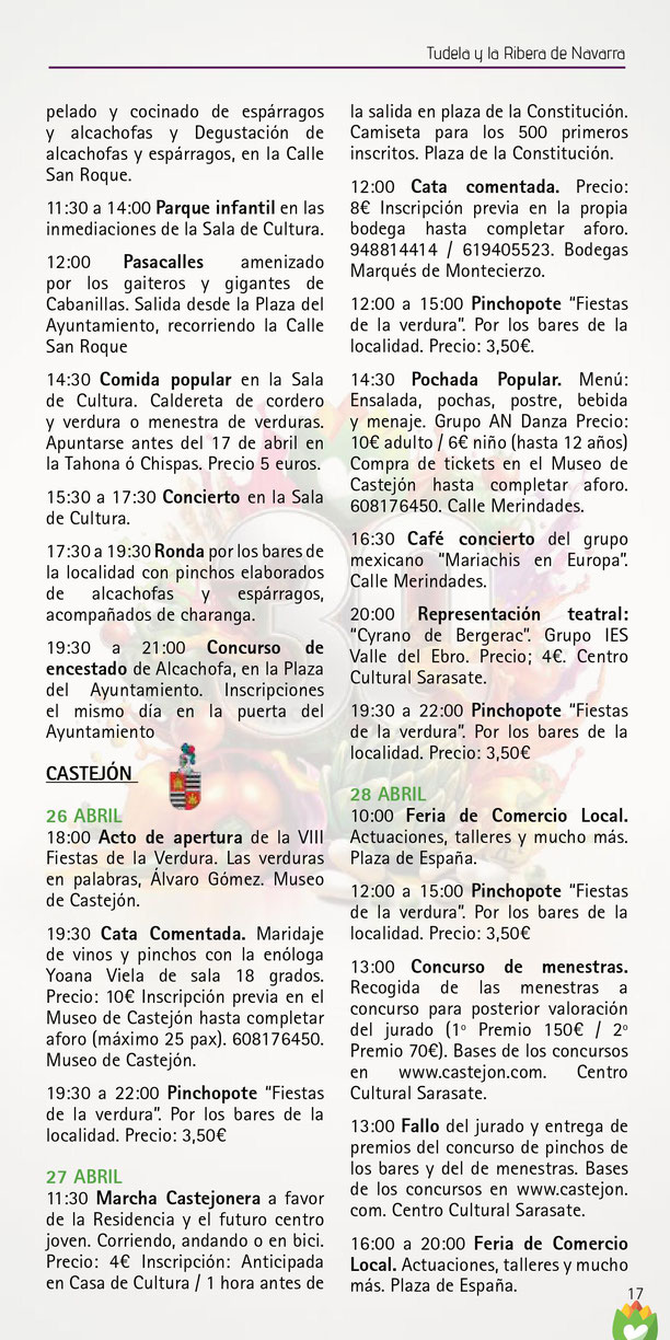 Programa de las Fiestas de la Verdura en Tudela
