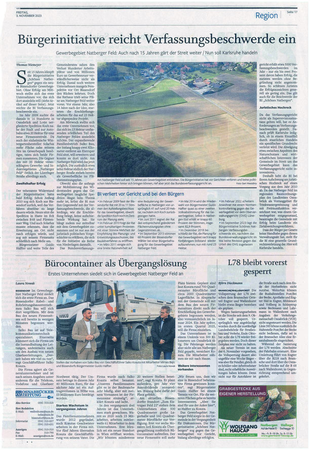 Neue Osnabrücker Zeitung vom 3.11.2023, S.17