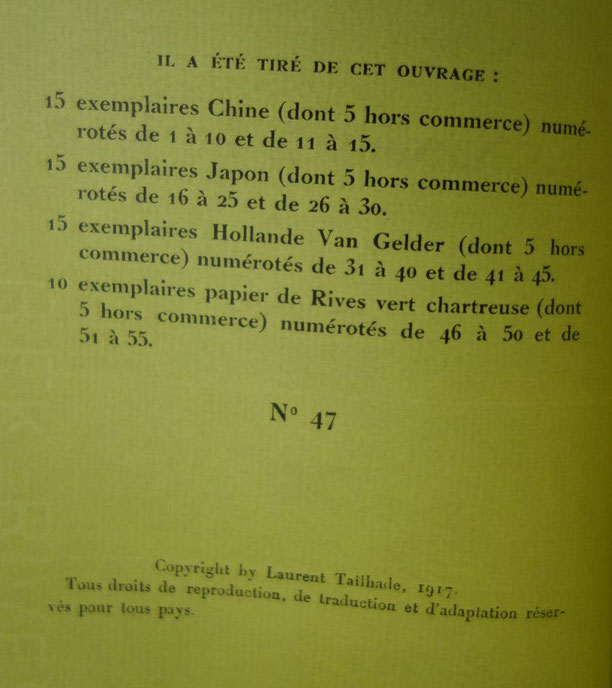 Laurent Tailhade, Les Saisons et les Jours, Crès, 1917, rare édition originale sur papier de Rives vert chartreuse, livre rare