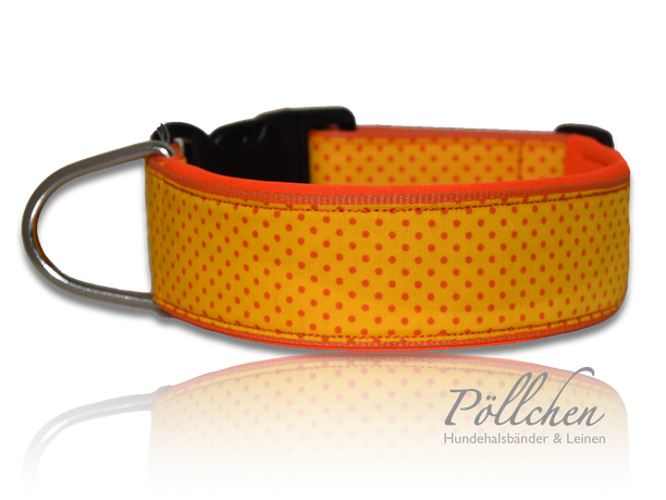 gepunktetes Halsband in orange mit Neoprenunterfütterung