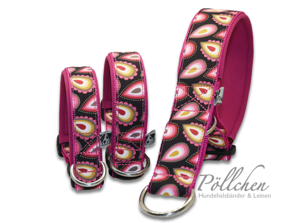 Mädchenhalsband - pink und braun - Halsband mit pinkem Neopren Übergröße XXL