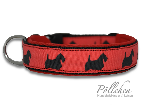 Halsband schwarz rot Scotty  - Zugstopp und Hundeleine Scottish Terrier