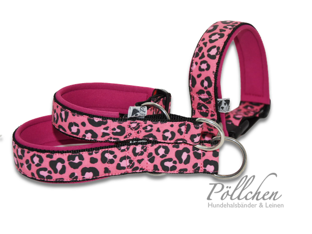 Leopard Halsband Leopardhalsband Pink schwarz klickverschluss aluverschluss 